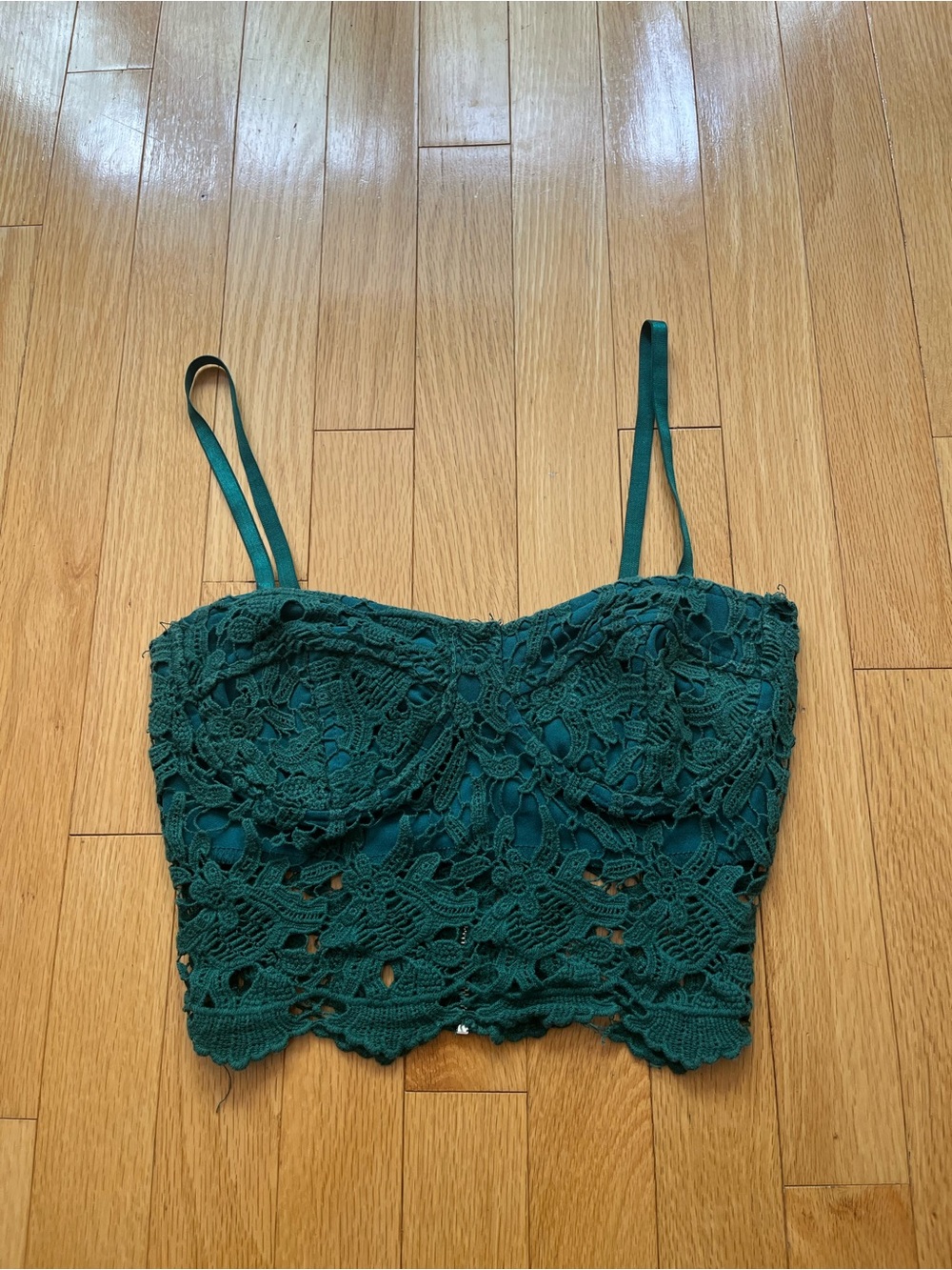 Lace Cropped Camisole Top - Forest Green